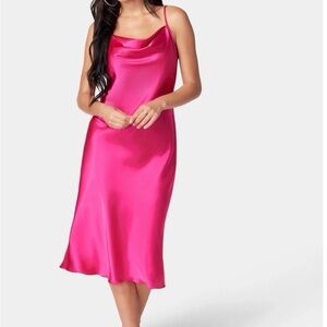 bebe Fuchsia Satin Strapless Dress